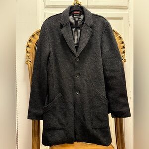 Vintage Men Black Grey Wool Blend Trench Overcoat With a Classic British Style